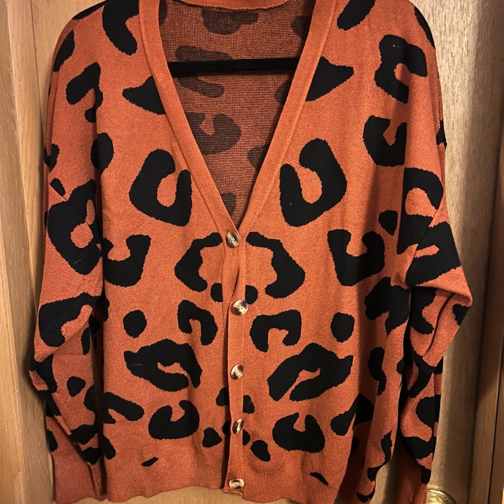 Animal print sweater cardigan